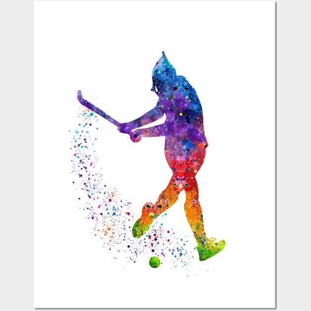 Field Hockey Girl Watercolor Silhouette Wall Art by LotusGifts